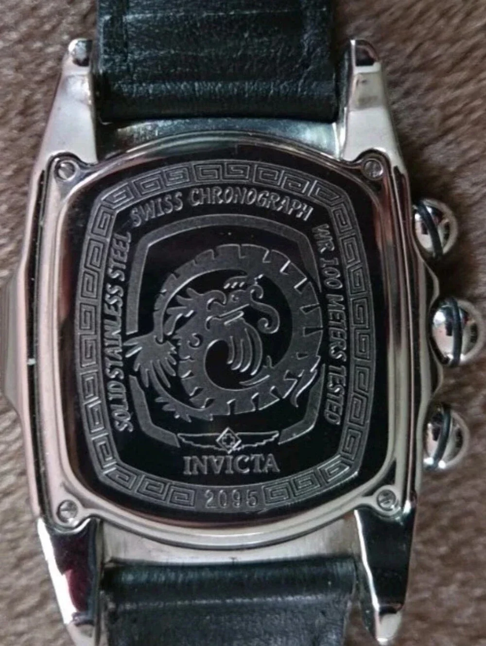 Invicta Lupah 2095 Black Leather Band Stainless Steel Swiss Chronograph WR 100m